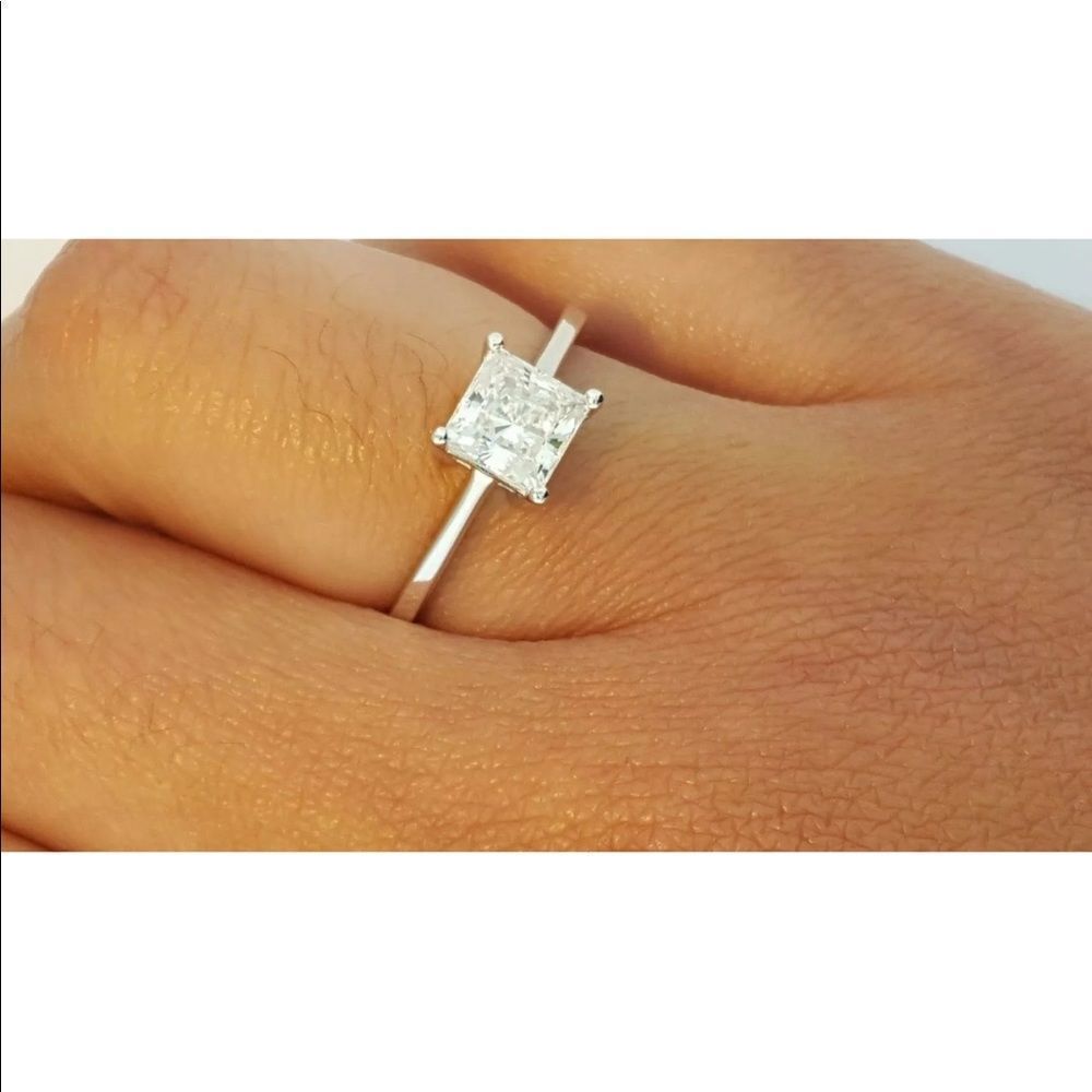 Real 14K Solid White Gold Diamond Engagement Ring - Picture 4 of 8